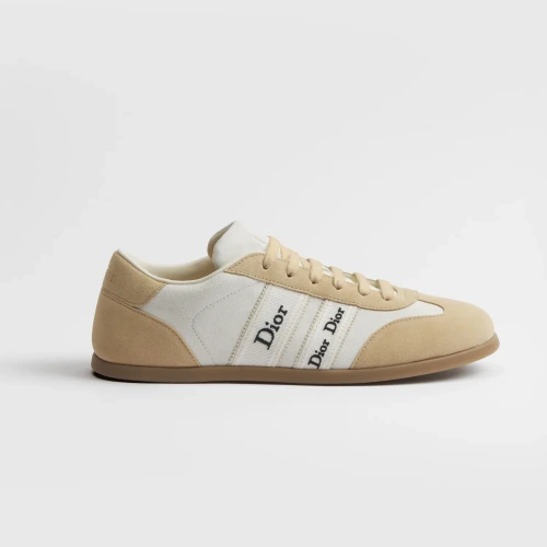 White and Beige Suede Calfskin Ribbon Sneaker