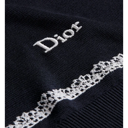 Cardigan Navy Blue Silk Knit and White Lace