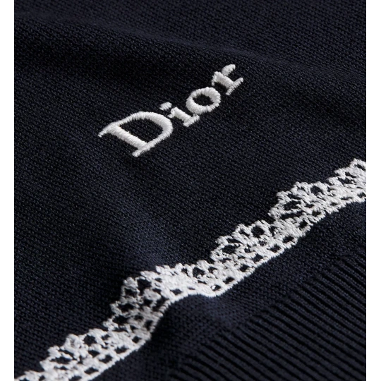 Cardigan Navy Blue Silk Knit and White Lace