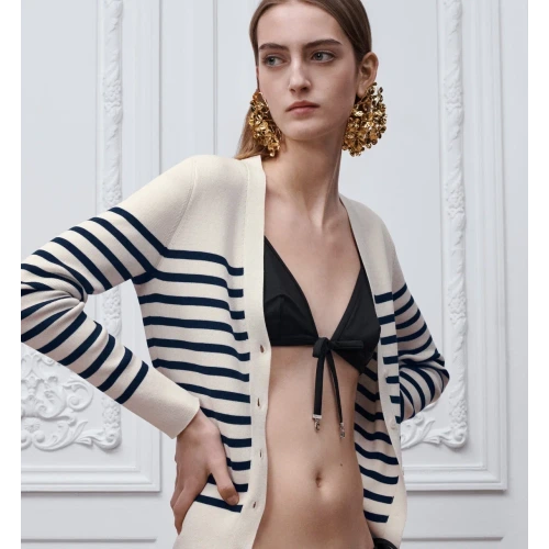 Dioriviera Dior Marinière Cardigan Ecru and Navy Blue Silk and Cotton Knit