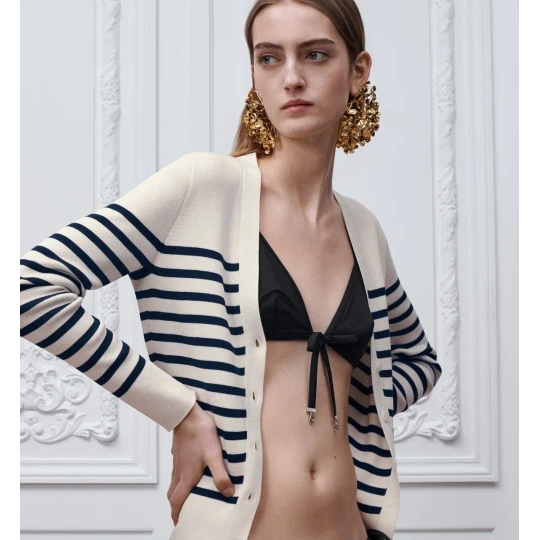 Dioriviera Dior Marinière Cardigan Ecru and Navy Blue Silk and Cotton Knit