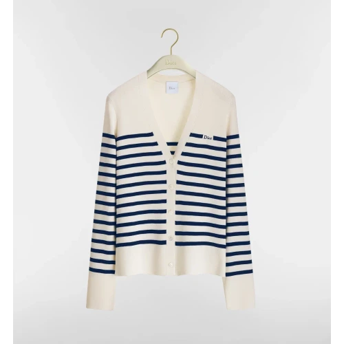 Dioriviera Dior Marinière Cardigan Ecru and Navy Blue Silk and Cotton Knit