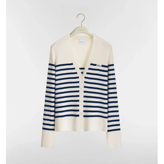 Dioriviera Dior Marinière Cardigan Ecru and Navy Blue Silk and Cotton Knit