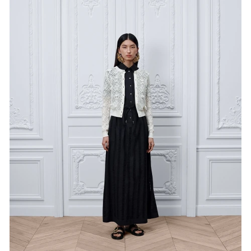 Dioriviera Embroidered Cardigan Ecru Openwork Cotton Knit