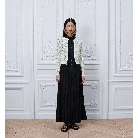 Dioriviera Embroidered Cardigan Ecru Openwork Cotton Knit