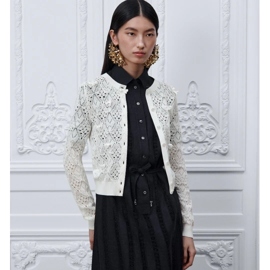 Dioriviera Embroidered Cardigan Ecru Openwork Cotton Knit