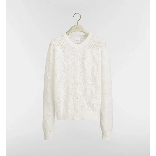 Dioriviera Embroidered Cardigan Ecru Openwork Cotton Knit