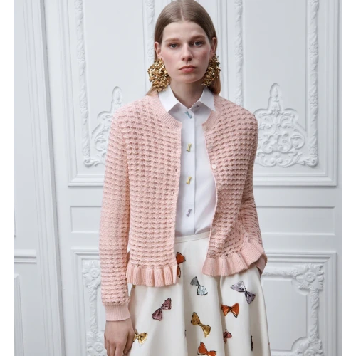 Dioriviera Fitted Cardigan Pink Cotton Crochet