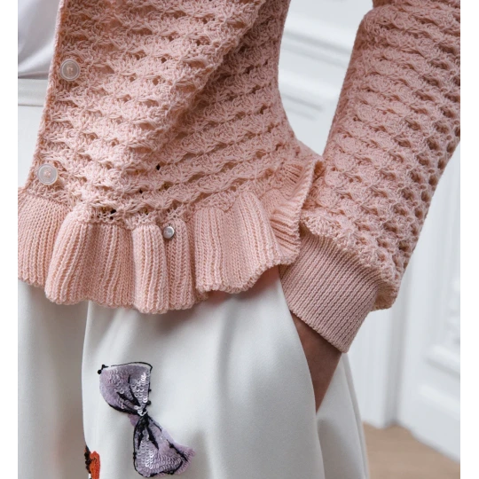 Dioriviera Fitted Cardigan Pink Cotton Crochet