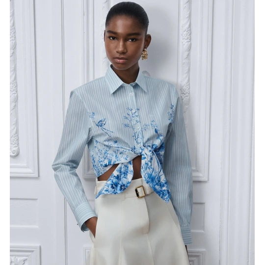 Dioriviera Tied Cropped Blouse Blue Toile
