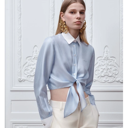 Dioriviera Tied Cropped Blouse Blue Silk