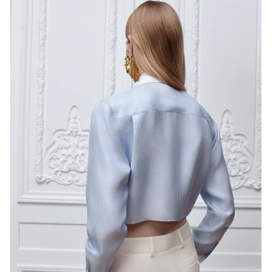 Dioriviera Tied Cropped Blouse Blue Silk
