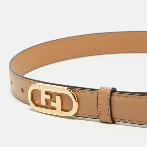 Beige Leather FF Oval Sim Belt