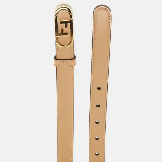 Beige Leather FF Oval Sim Belt