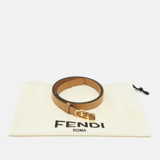 Beige Leather FF Oval Sim Belt