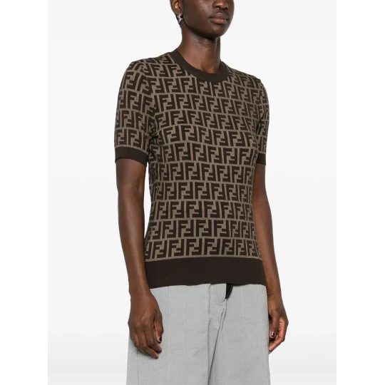 Motif Short-Sleeved Knit Sweater