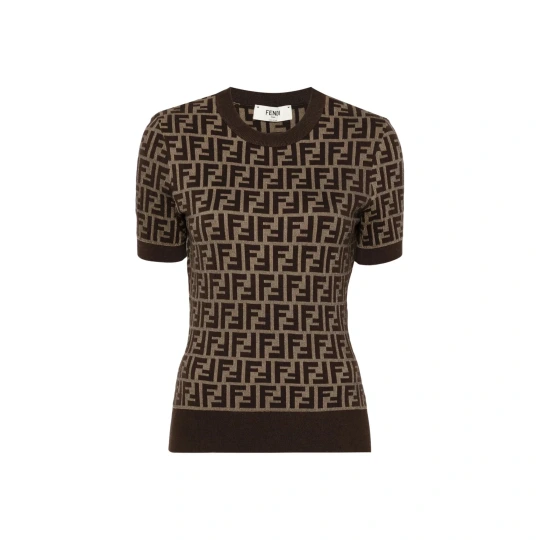 Motif Short-Sleeved Knit Sweater