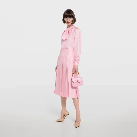 Silk twill shirt with bow