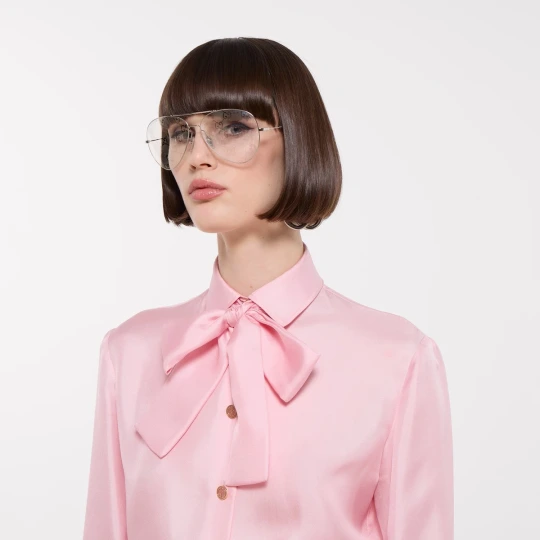 Silk twill shirt with bow