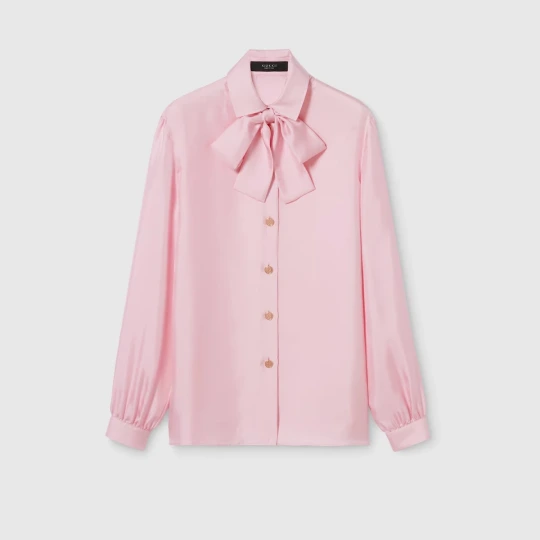 Silk twill shirt with bow