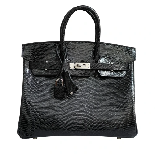 Birkin 25 Black Lizard Lisse Exotic Skin with Palladium Hardware