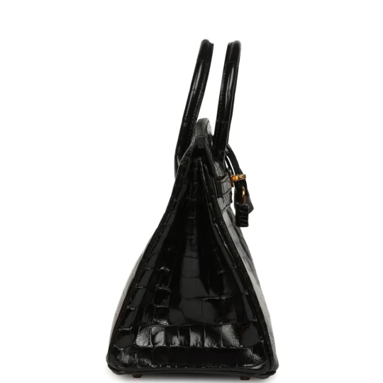 Birkin 25 Black Shiny Niloticus Crocodile Gold Hardware