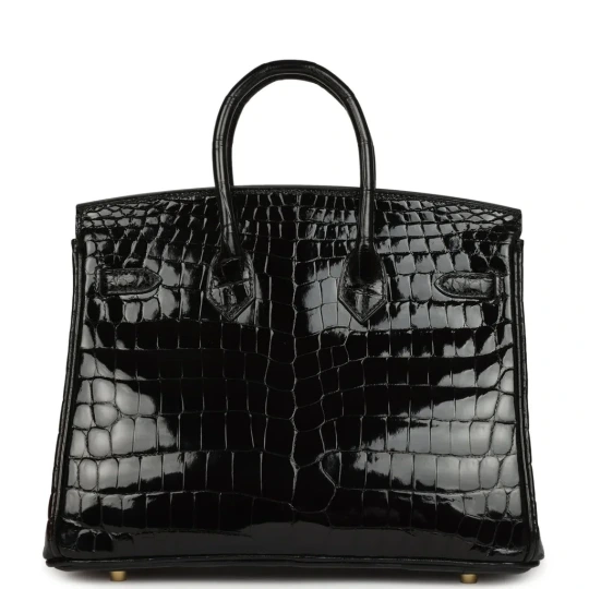 Birkin 25 Black Shiny Niloticus Crocodile Gold Hardware