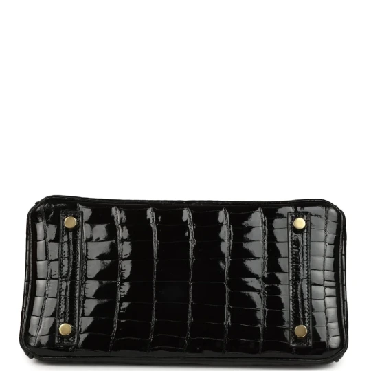 Birkin 25 Black Shiny Niloticus Crocodile Gold Hardware