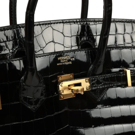 Birkin 25 Black Shiny Niloticus Crocodile Gold Hardware