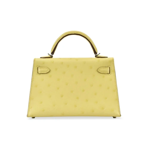 Mini Kelly 20 Jaune Citron Ostrich With Silver Hardware