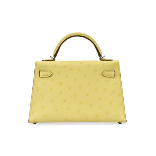 Mini Kelly 20 Jaune Citron Ostrich With Silver Hardware