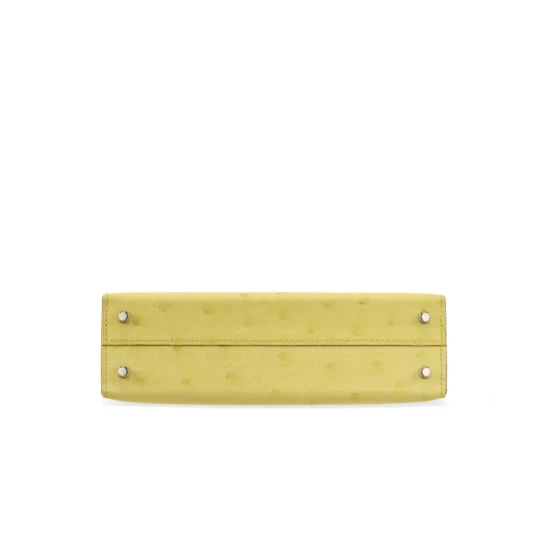 Mini Kelly 20 Jaune Citron Ostrich With Silver Hardware