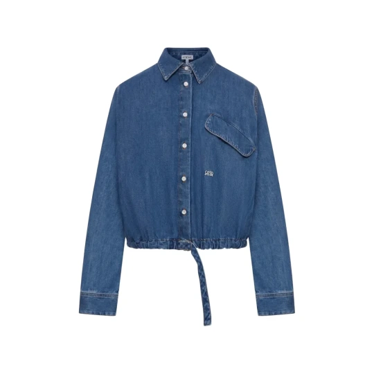 Cropped Denim Bomber Shirt