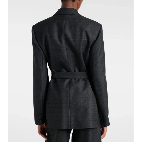 Prince of Wales check wool wrap blazer