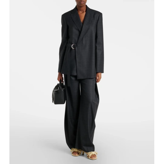Prince of Wales check wool wrap blazer