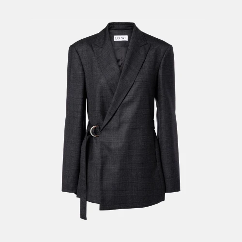 Prince of Wales check wool wrap blazer