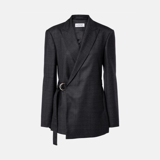 Prince of Wales check wool wrap blazer