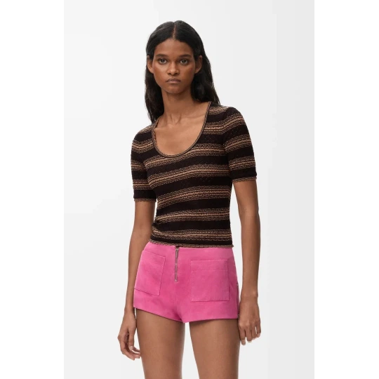 Stripe Short Sleeve Knit Sweater