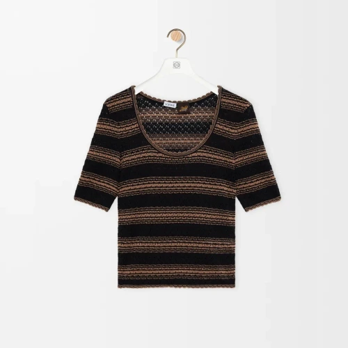 Stripe Short Sleeve Knit Sweater