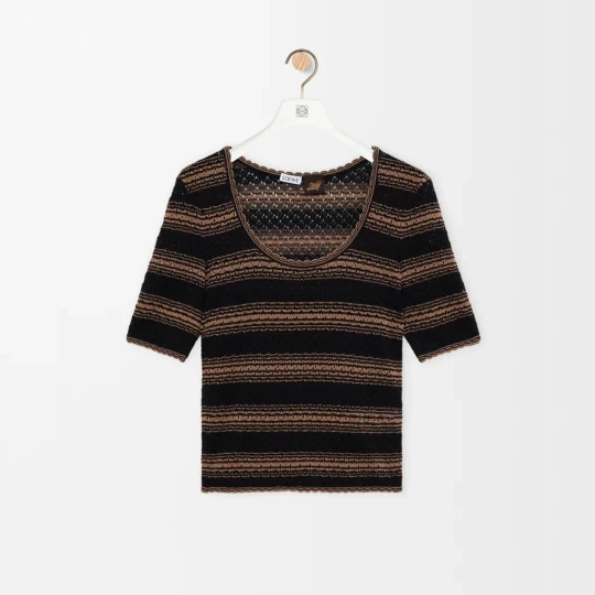Stripe Short Sleeve Knit Sweater