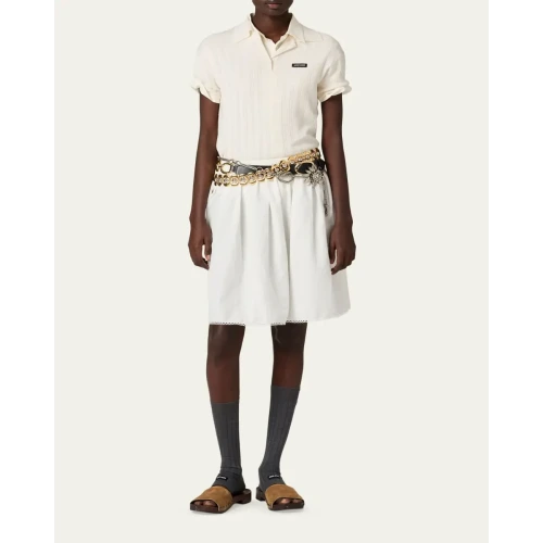 Cashmere-Silk Pointelle Knit Short-Sleeve Polo Top