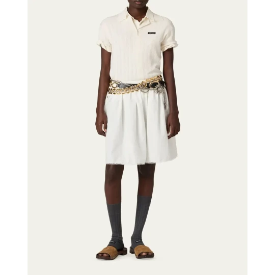Cashmere-Silk Pointelle Knit Short-Sleeve Polo Top