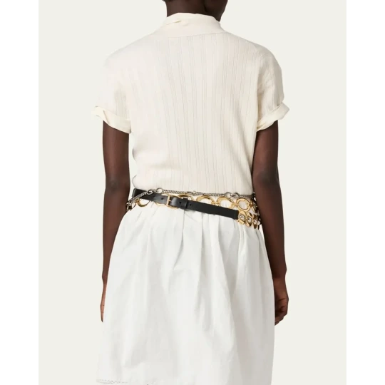 Cashmere-Silk Pointelle Knit Short-Sleeve Polo Top