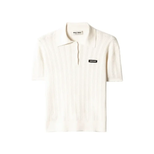 Cashmere-Silk Pointelle Knit Short-Sleeve Polo Top