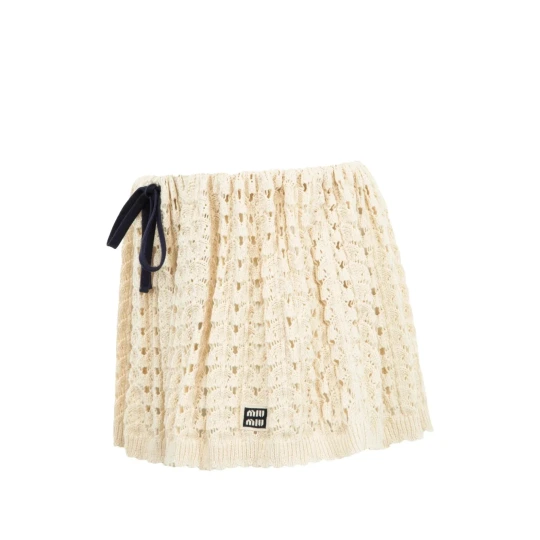 Сrochet-knit drawstring mini skirt