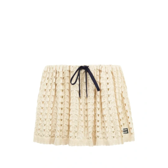 Сrochet-knit drawstring mini skirt