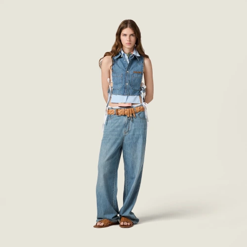 Cropped chambray tie shirt