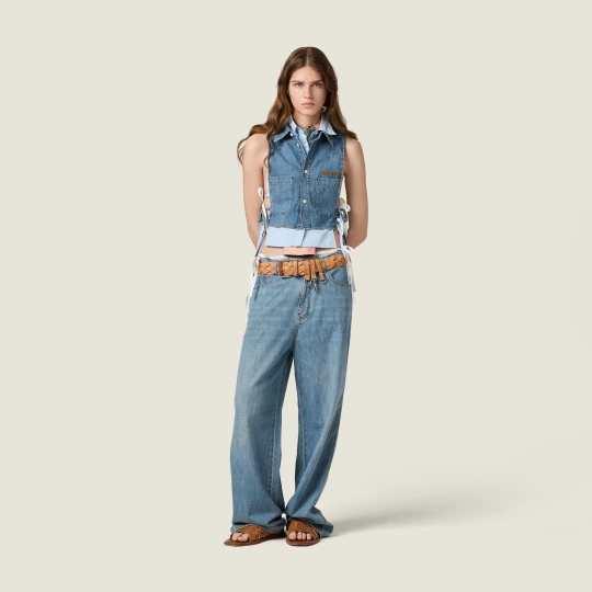 Cropped chambray tie shirt