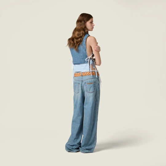 Cropped chambray tie shirt