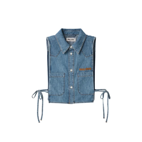 Cropped chambray tie shirt